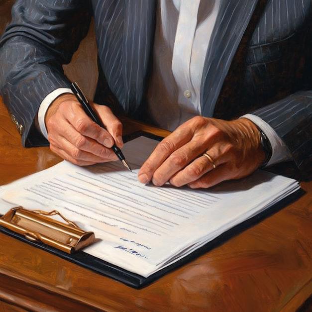 Mężczyzna podpisujący dokumenty
