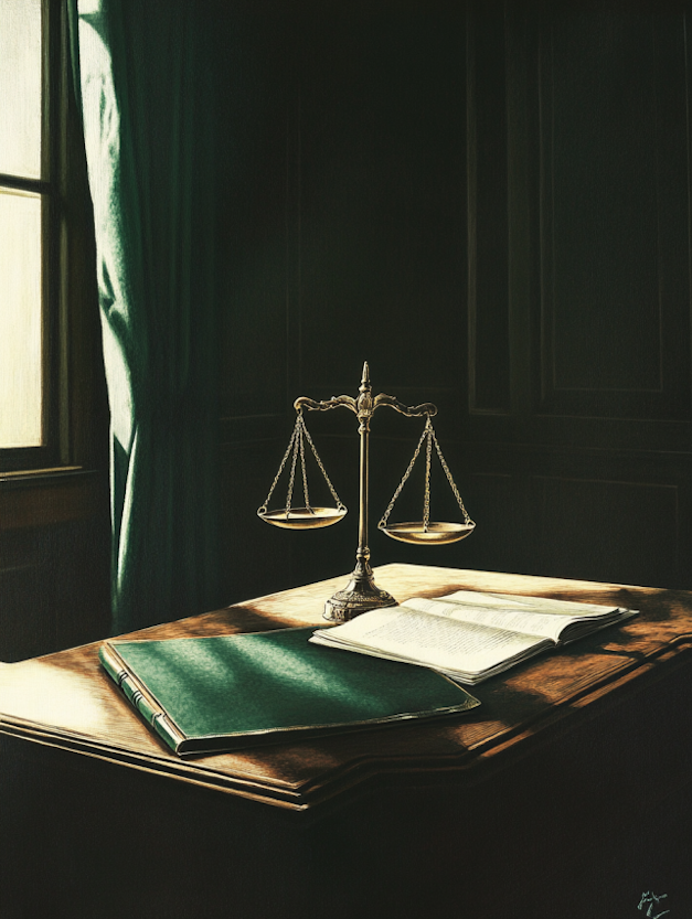 Waga sprawiedliwości stojąca na biurku